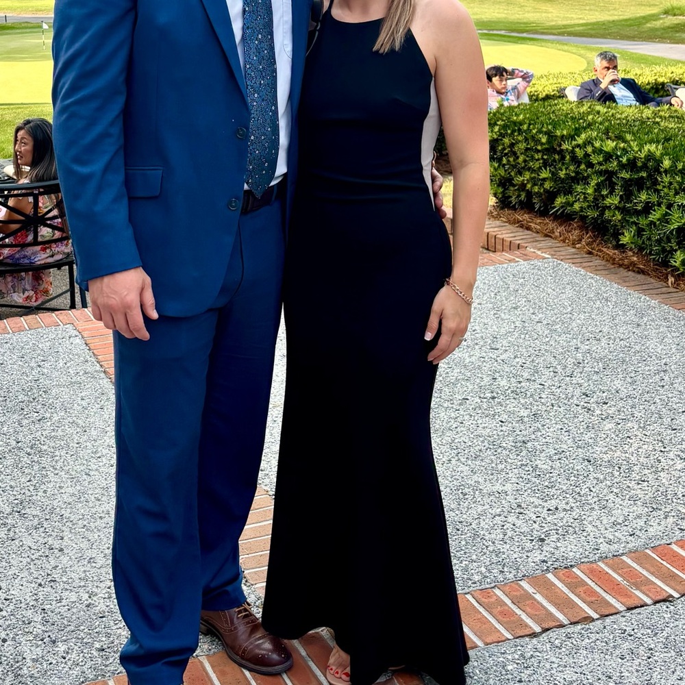 Lulu's Black Maxi Evening Gown with mesh sides